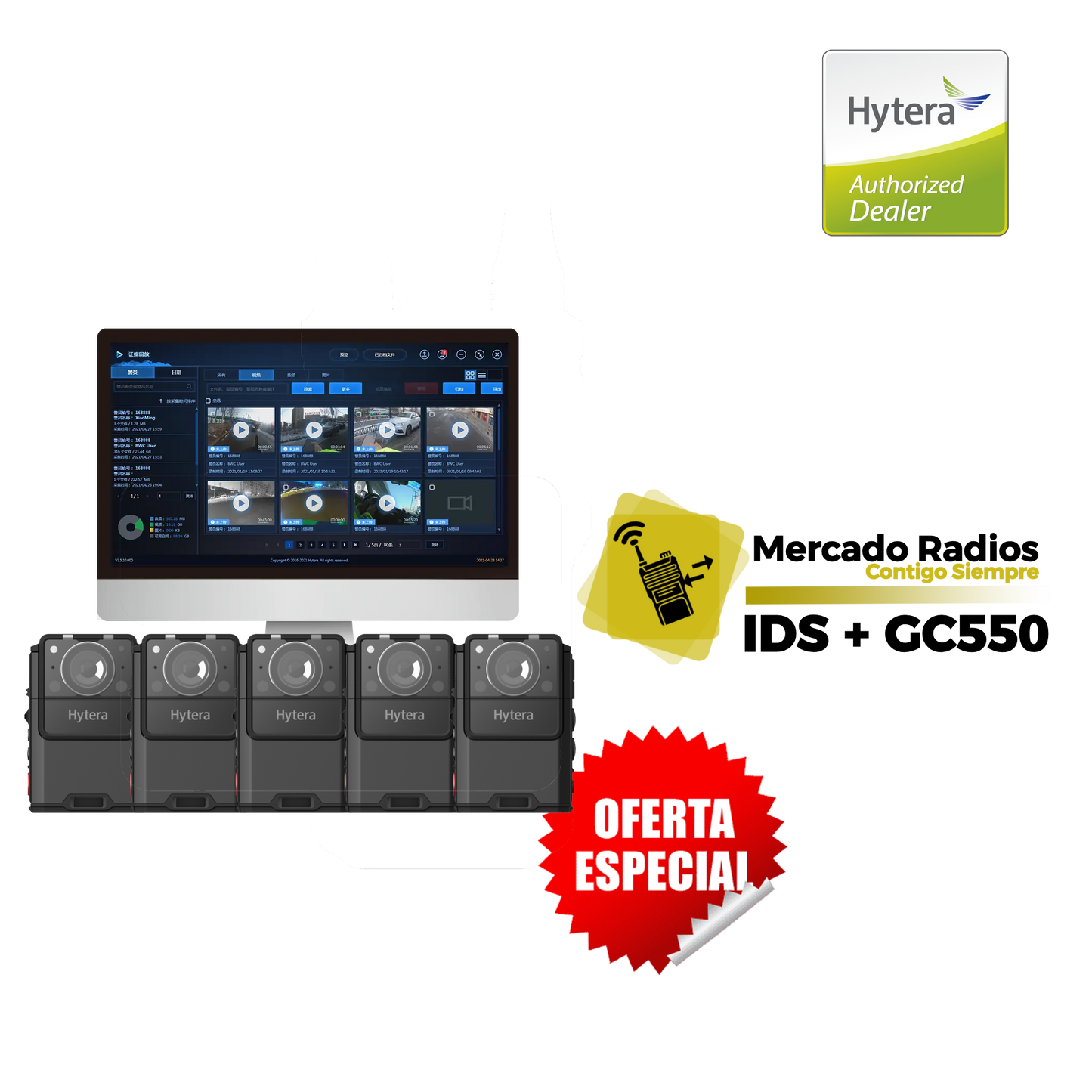 Kit Oferta Hytera - 5 Cámaras Corporales CG550 + 1 Software IDS